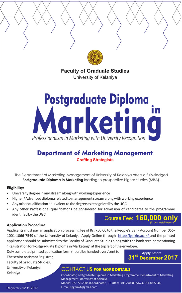 Postgraduate Diploma in Marketing - Faculty of Graduate Studies - University of Kelaniya